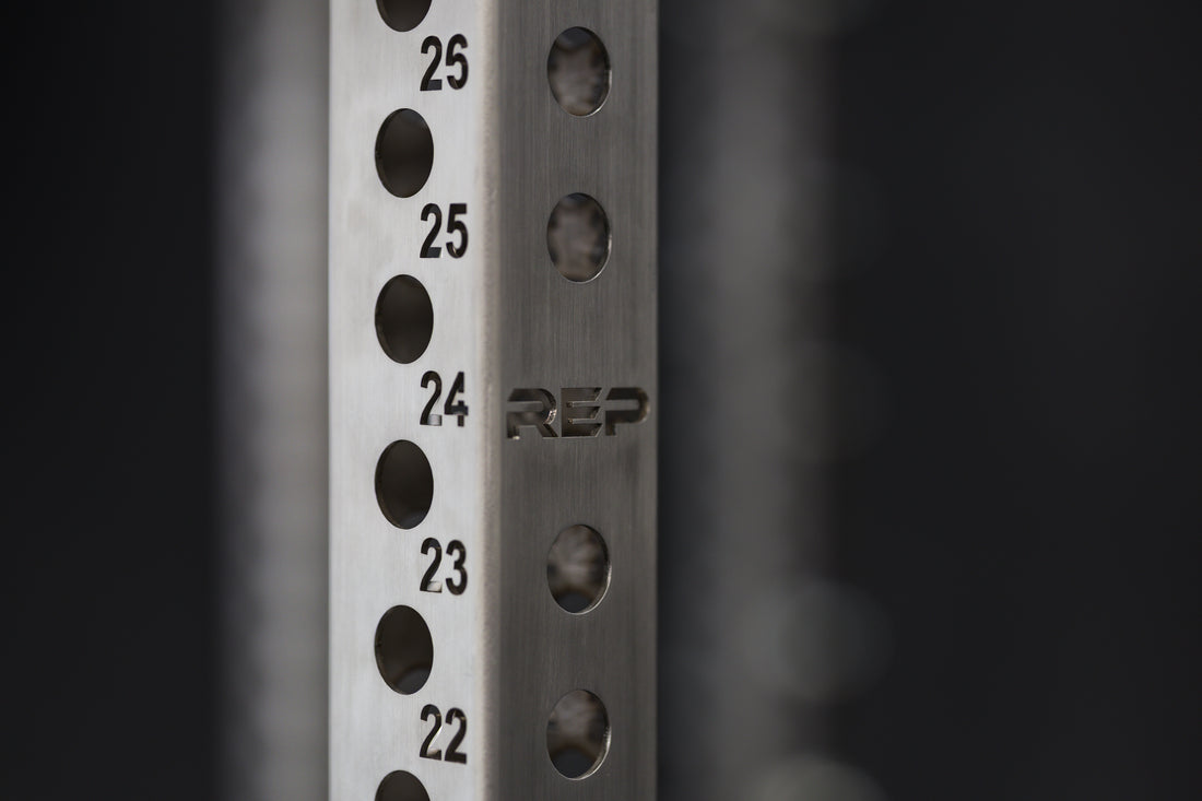 Close-up shot of the REP Fitness Stainless Steel Rack Uprights