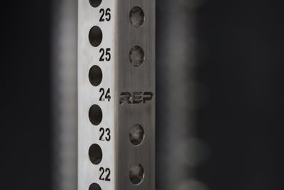 Close-up shot of the REP Fitness Stainless Steel Rack Uprights