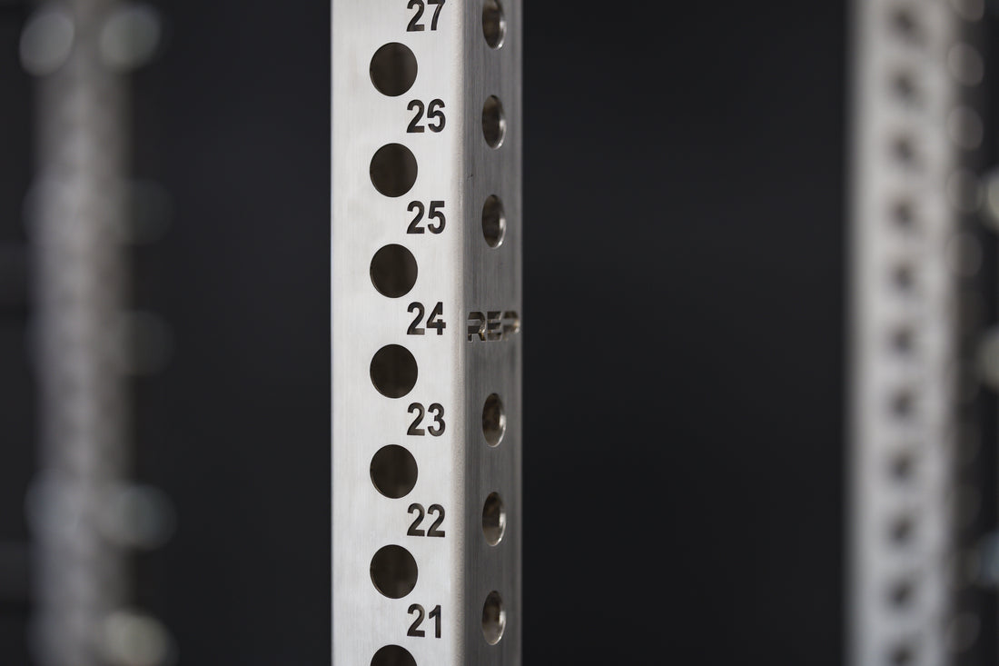 Close-up shot of the REP Fitness Stainless Steel Rack Uprights