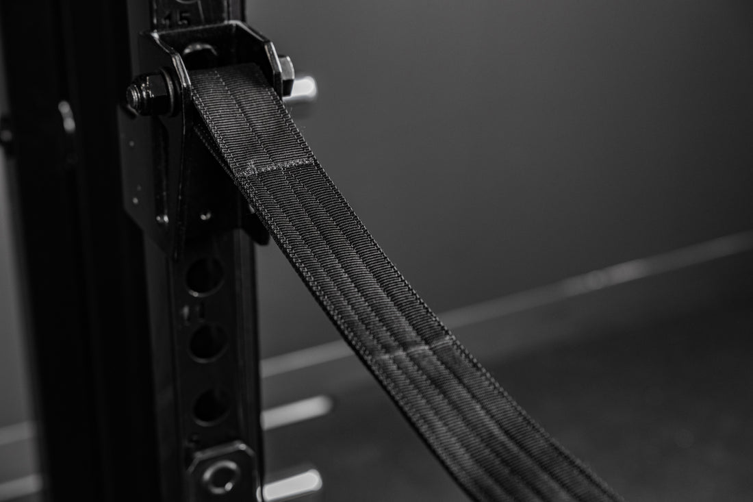 Close-up shot of the stitching on the REP Fitness Altitude™ Power Rack Strap Safeties