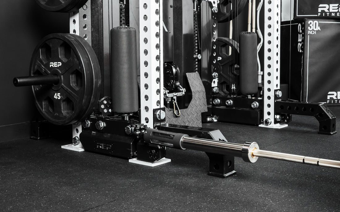 The Rack Mounted REP® x Kleva Built® Adroit Landmine installed on a REP 5000 series Front Foot Extension