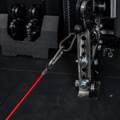 Leg Extension & Leg Curl Bench Attachment Cable Kit attached to an Ares 2.0 trolley