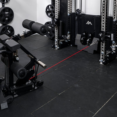 Ares 2.0 cable trolley attached to the Leg Extension & Leg Curl Bench Attachment Cable Kit