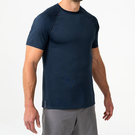 The REP Fitness Men's Aerix Tee in Heather Navy front