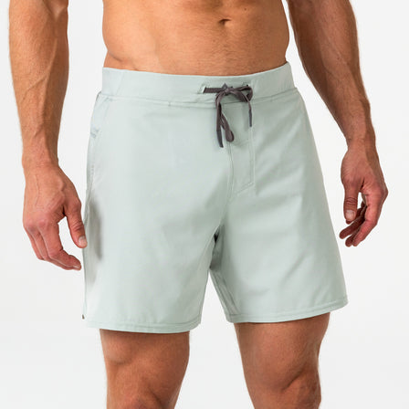 The REP Fitness Men's Pinnacle Shorts in Aqua on body, close-up