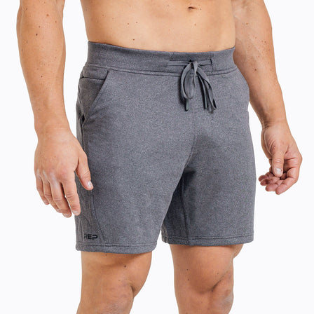 The REP Fitness Men's Attis Shorts in Heather Cool Gray on body