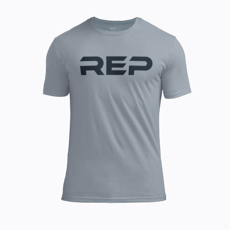 The REP Fitness Men's Daily Driver 2.0 Tri-Blend Crew T-Shirt in Heather Flint/Navy front
