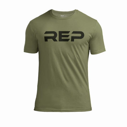 The REP Fitness Men's Daily Driver 2.0 Tri-Blend Crew T-Shirt in Heather Olive/Black front