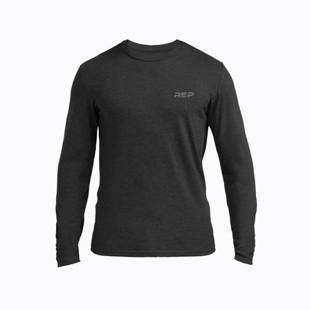 The REP Fitness Men's REP® Long-Sleeve Tri-Blend Crew T-Shirt in Heather Black/Cool Gray front