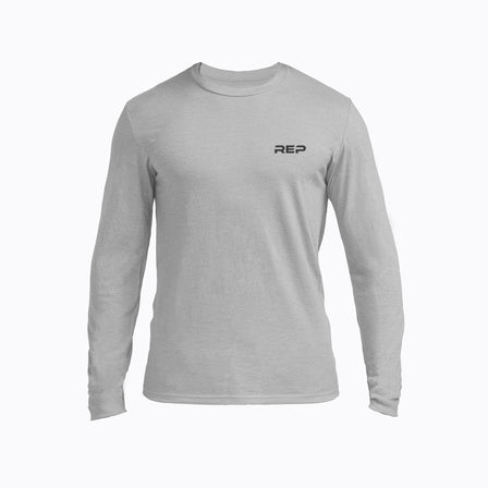 The REP Fitness Men's REP® Long-Sleeve Tri-Blend Crew T-Shirt in Heather Gray/Black front