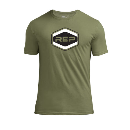 The REP Fitness Octane Tri-Blend Crew T-Shirt in Heather Olive/Black front