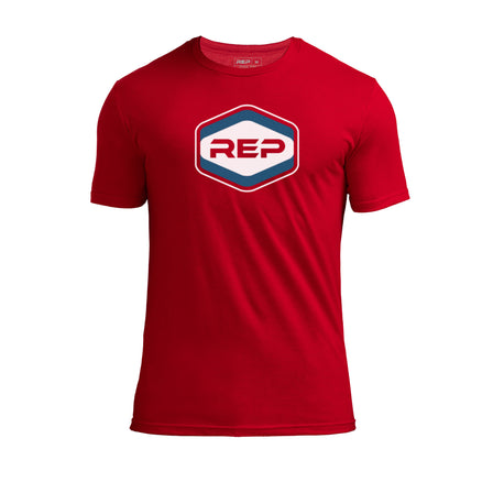 The REP Fitness Octane Tri-Blend Crew T-Shirt in Heather Red/White front