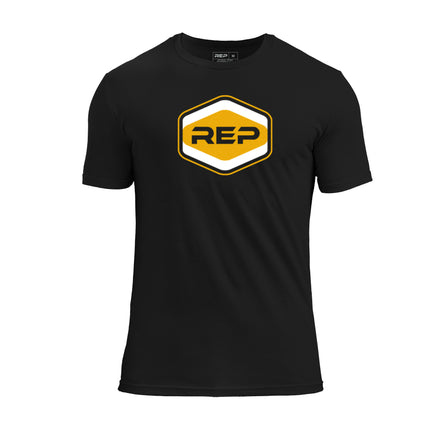 The REP Fitness Octane Tri-Blend Crew T-Shirt in Heather Black/Gold front