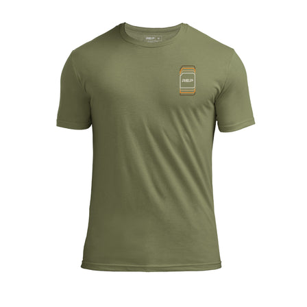 The REP Fitness Repetition Tri-Blend Crew T-Shirt in Heather Olive/Tan front