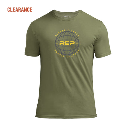 The REP Fitness Worldwide Tri-Blend Crew T-Shirt in Heather Olive/Gray front