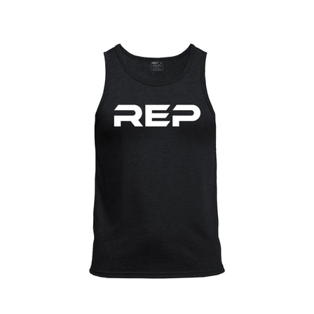 The REP Fitness Men's Daily Driver Tri-Blend Tank in Heather Black/White front