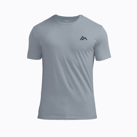 The REP Fitness Men's Peak Tri-Blend Crew T-Shirt in Heather Flint/Navy front