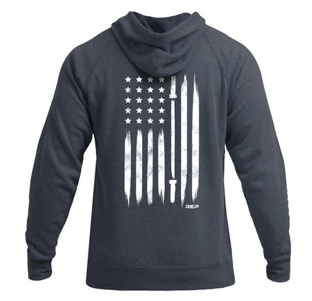 The REP Fitness Unisex USA Pull Over Hoodie in Heather Navy/White back