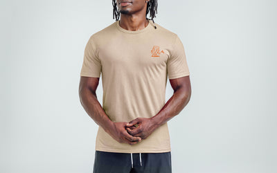 The REP Fitness Men's Feeling Swell Tri-Blend Crew T-Shirt in Heather Desert/Orange front