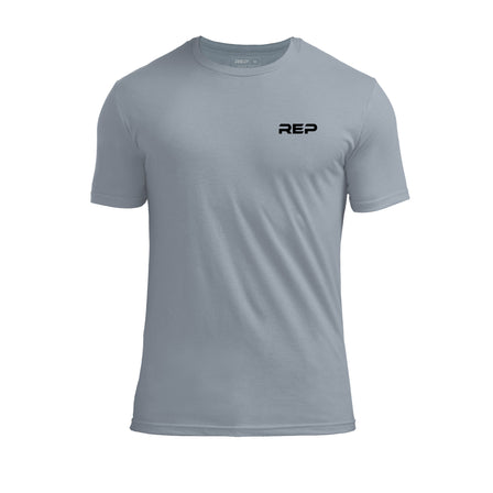 The REP Short-sleeve Tri-Blend Crew T-Shirt in Heather Flint/Black front
