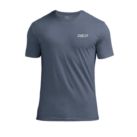 The REP Short-sleeve Tri-Blend Crew T-Shirt in Heather Navy/Silver front