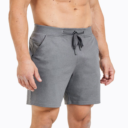 The REP Fitness Men's Versa Shorts in Heather Cool Gray on body