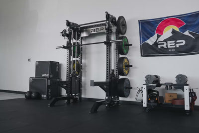 Video of Metallic Black Front Foot Extension Pair 2.0 in use on REP branded power rack